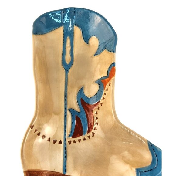 Cowboy Boot Serving Tray, Blue & Beige, Country Western Decorative Party Ware - Picture 5 of 9